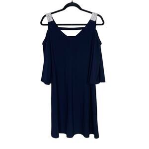 Dressbarn Sequin Cold Shoulder Jersey VNeck Sheath Dress 3/4 Sleeve Medium M